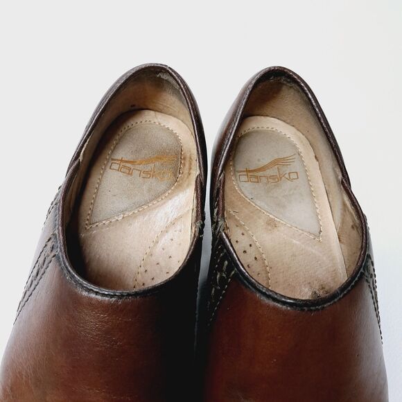 Dansko Sienna Womens Clog Size EU 37/ 6.5 Brown Leather Mules Embroidered Stitch - Picture 9 of 10
